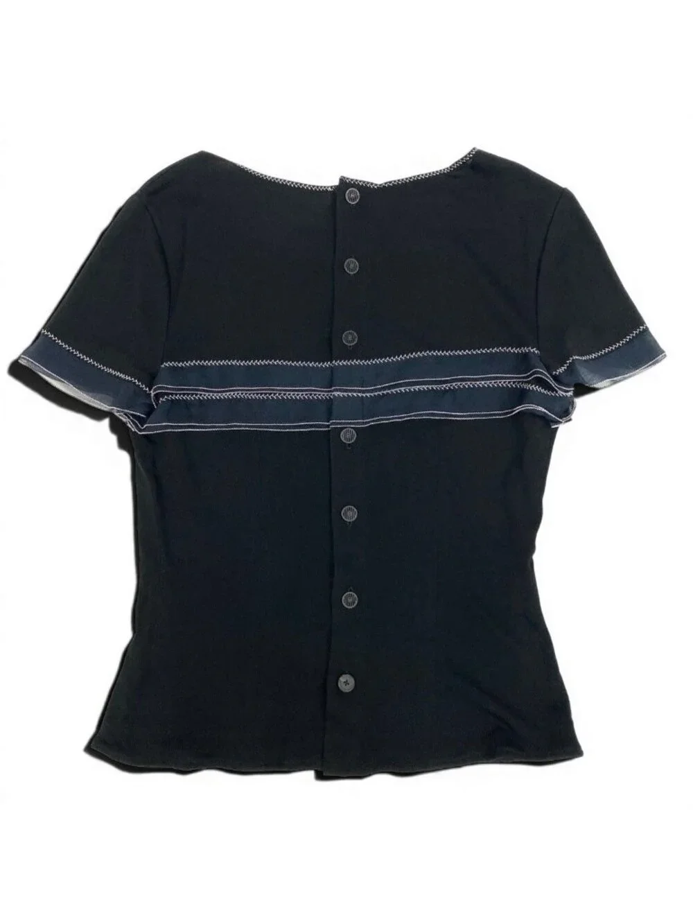 Chanel Short Sleeve Summer Knit Top CC Logo Button Black Rayon Sweater